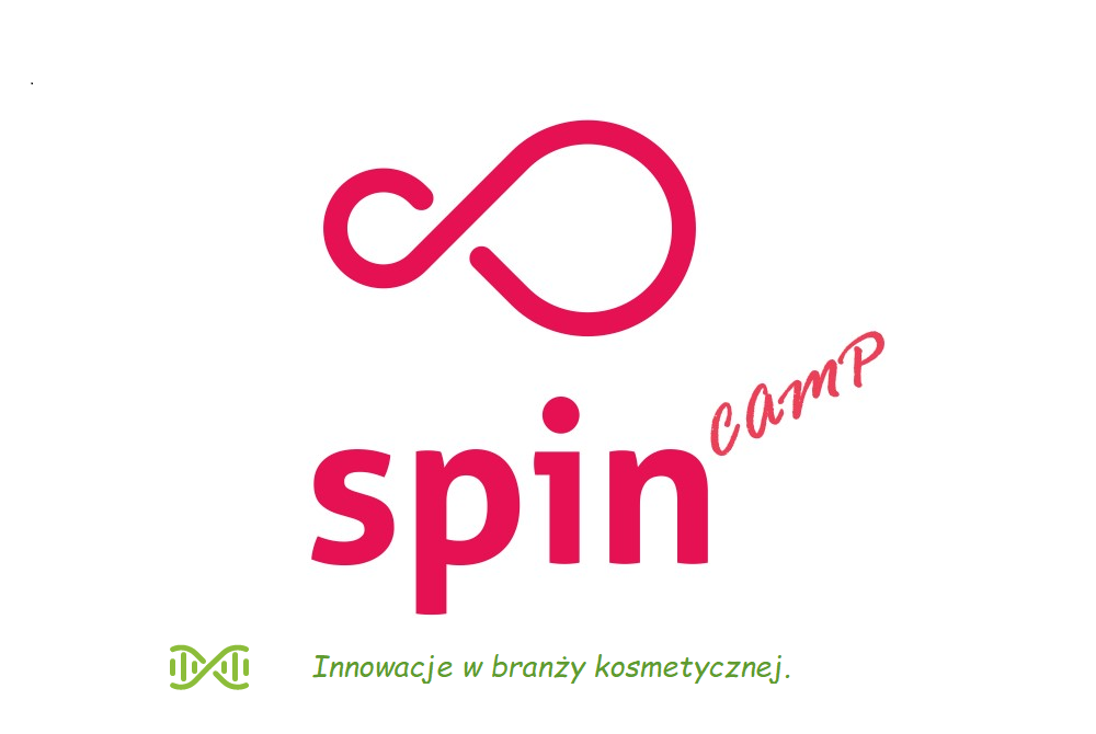 logo spin camp - czerwone litery na białym tle