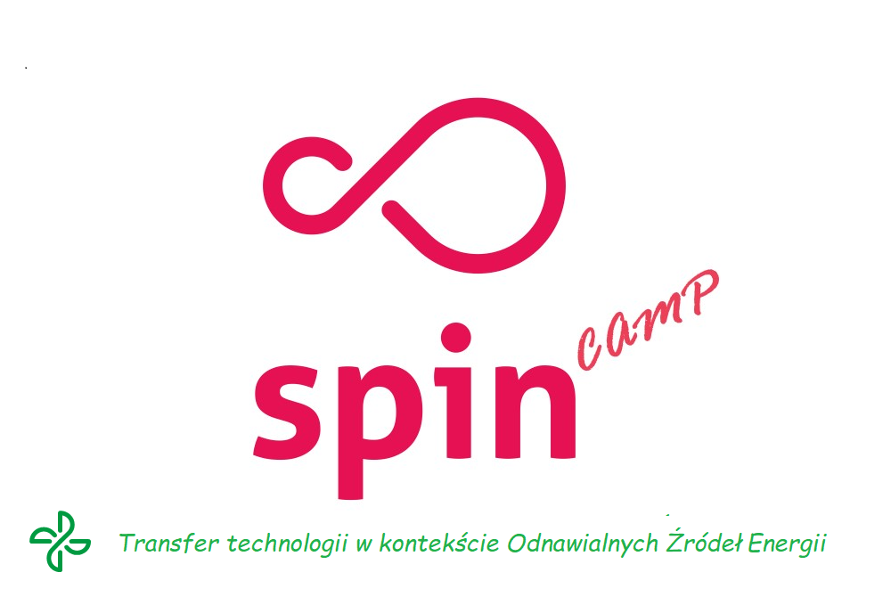 logo spin camp - czerwone litery na białym tle