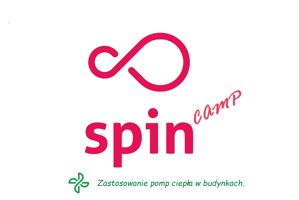 logo spin camp - czerwone litery na białym tle