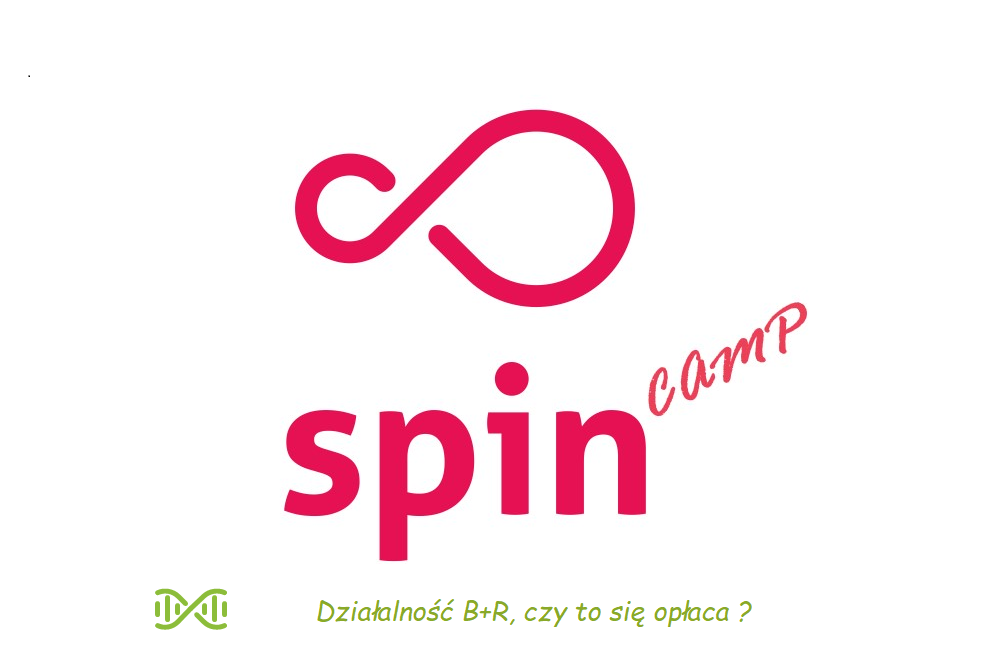 logo spin camp - czerwone litery na białym tle